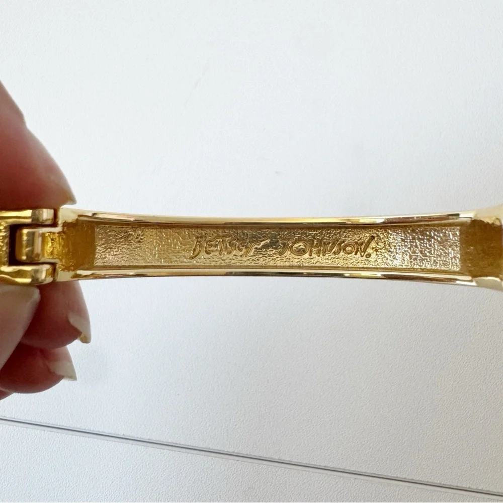 Betsey Johnson Gold Hinged Rhinestone Bow Bangle Bracelet